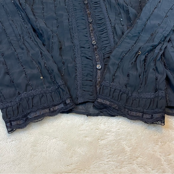 Notations Whimsigoth Sheer Button Up Lace sequins Blouse L Black Academia Witchy - Picture 6 of 7